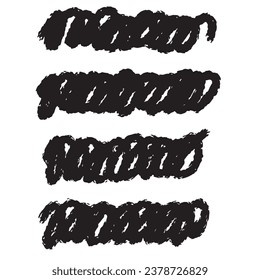Black marker strokes and squiggles. Hand drawn vector doodles. Ink highlighter marker strokes. Curly smears, childish scribbled shapes.