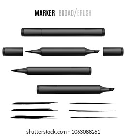 Black marker vector illustration. Double-sided realistic marker.