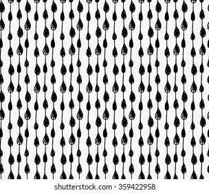 Black marker water drops on vertical lines.Free hand drawn with ink brush seamless background. Abstract texture. Modern irregular tilable design.