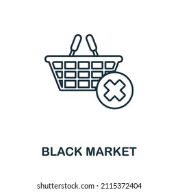 Icono del Mercado Negro. Elemento de línea de la colección de economía de mercado. Señal de icono del Mercado Negro lineal para diseño web, infografía y más.