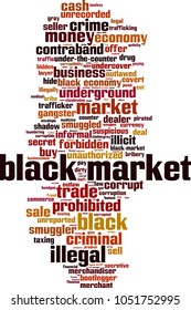 Black market word cloud concept. Vector illustration