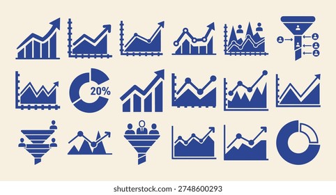 Black Marketing Icons Solid filled icon set of marketing graphs sales graph conversion rate funnel chart