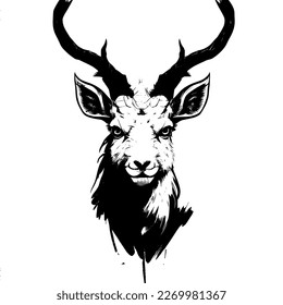 Black markhor face vector Illustration, graphic. Stylized goat, deer vector for logo.
