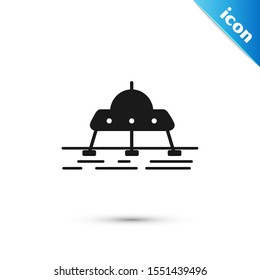 Black Mars rover icon isolated on white background. Space rover. Moonwalker sign. Apparatus for studying planets surface.  Vector Illustration