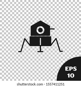 Black Mars rover icon isolated on transparent background. Space rover. Moonwalker sign. Apparatus for studying planets surface.  Vector Illustration