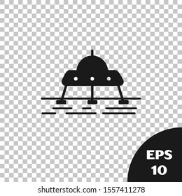 Black Mars rover icon isolated on transparent background. Space rover. Moonwalker sign. Apparatus for studying planets surface.  Vector Illustration