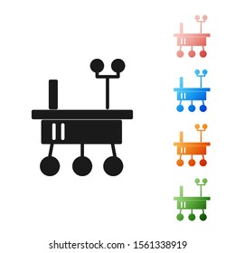 Black Mars rover icon isolated on white background. Space rover. Moonwalker sign. Apparatus for studying planets surface. Set icons colorful. Vector Illustration