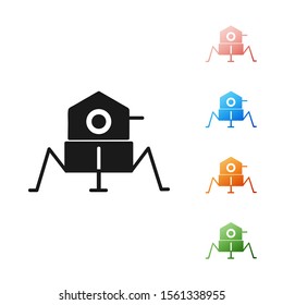 Black Mars rover icon isolated on white background. Space rover. Moonwalker sign. Apparatus for studying planets surface. Set icons colorful. Vector Illustration