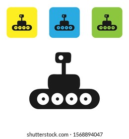Black Mars rover icon isolated on white background. Space rover. Moonwalker sign. Apparatus for studying planets surface. Set icons colorful square buttons. Vector Illustration