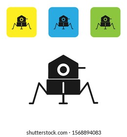 Black Mars rover icon isolated on white background. Space rover. Moonwalker sign. Apparatus for studying planets surface. Set icons colorful square buttons. Vector Illustration