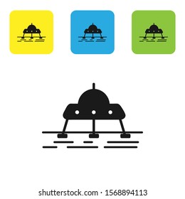 Black Mars rover icon isolated on white background. Space rover. Moonwalker sign. Apparatus for studying planets surface. Set icons colorful square buttons. Vector Illustration