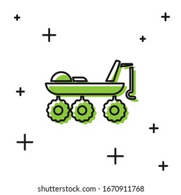 Black Mars rover icon isolated on white background. Space rover. Moonwalker sign. Apparatus for studying planets surface.  Vector Illustration
