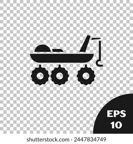 Black Mars rover icon isolated on transparent background. Space rover. Moonwalker sign. Apparatus for studying planets surface.  Vector Illustration