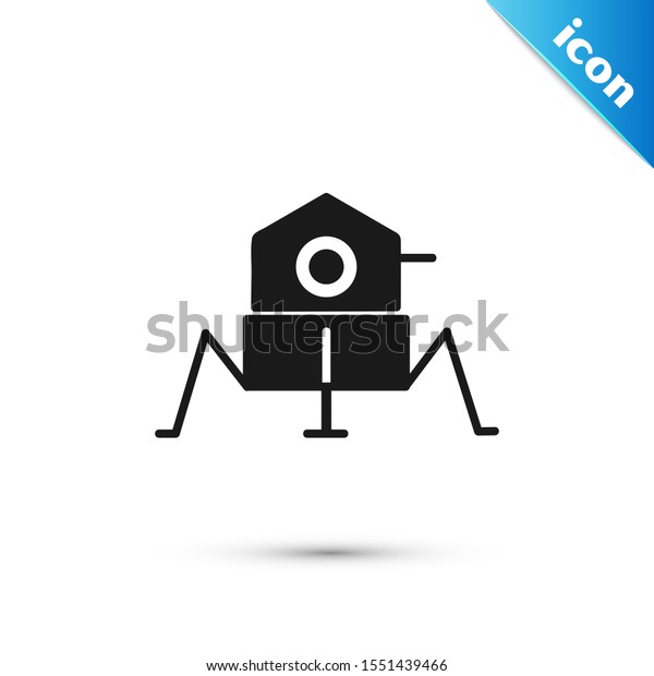 Black Mars rover icon isolated on white\
background. Space rover. Moonwalker sign. Apparatus for studying\
planets surface.  Vector\
Illustration