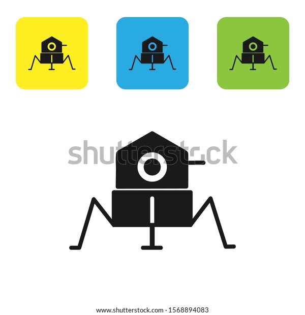 Black Mars\
rover icon isolated on white background. Space rover. Moonwalker\
sign. Apparatus for studying planets surface. Set icons colorful\
square buttons. Vector\
Illustration
