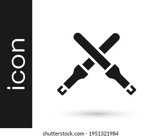 Black Marshalling wands for the aircraft icon isolated on white background. Marshaller communicated with pilot before and after flight.  Vector