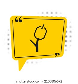 Black Marshmallow on stick icon isolated on white background. Yellow speech bubble symbol. Vector