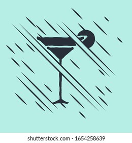 Black Martini glass icon isolated on green background. Cocktail icon. Wine glass icon. Glitch style. Vector Illustration