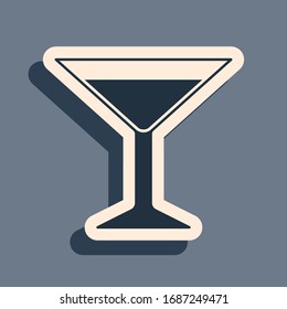Black Martini glass icon isolated on grey background. Cocktail icon. Wine glass icon. Long shadow style. Vector Illustration