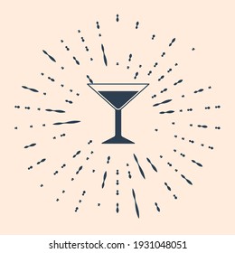 Black Martini glass icon isolated on beige background. Cocktail icon. Wine glass icon. Abstract circle random dots. Vector Illustration