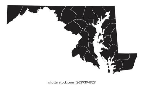 Black Maryland administrative map on white background vector