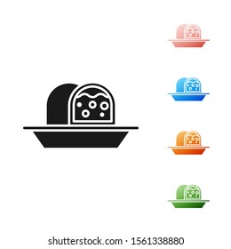 Black Marzipan sponge cake icon isolated on white background. Merry Christmas and Happy New Year. Set icons colorful. Vector Illustration