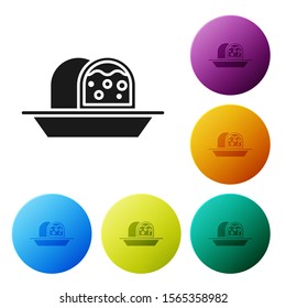 Black Marzipan sponge cake icon isolated on white background. Merry Christmas and Happy New Year. Set icons colorful circle buttons. Vector Illustration