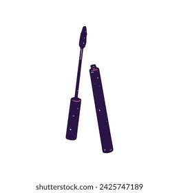 Black Mascara with brush for applying makeup on eye lashes. Beauty accessory. Professional visage tools. Decorative cosmetics for eyelashes. Flat isolated vector illustration on white background