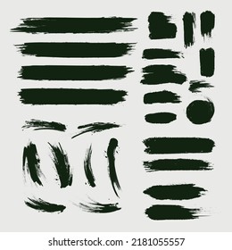 Black mascara brush trace strokes set on white.Ink brush stroke collection.Black brush stroke banner template collection