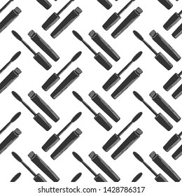 Black mascara brush. Vector in doodle and sketch style. Isolated on white background, seamless pattern, texture