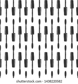 Black mascara brush. Vector in doodle and sketch style. Isolated on white background, seamless pattern, texture