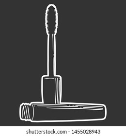 Black mascara brush. Vector in doodle and sketch style. Isolated on dark background
