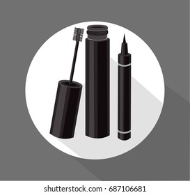 Black Mascara Brush Vector. Eyeliner cosmetics template