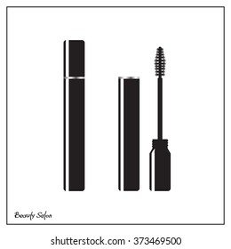 Black mascara on a white background. Mascara brush, simple vector illustration