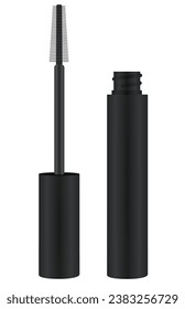 Black mascara, open bottle, vector