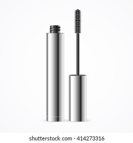 Black Mascara. Open Silver Tube. Vector illustration