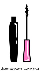 Black mascara sticker of 80s retro comic style. Vector illustration isolated on white background