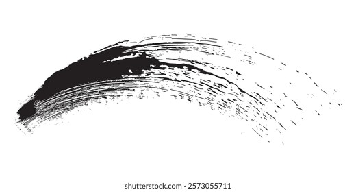 Black mascara texture, brush stroke isolated on white background. Cosmetic product swatch