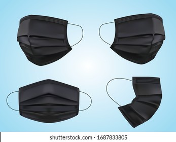 Black Mask 3D Details With Angles Medical Mask In Sisolated Vector