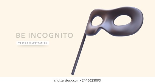 Black mask in 3d realistic style isolated on light background. Vector illustration