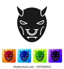 Black Mask of the devil with horns icon isolated on white background. Set icons in color square buttons. Vector Illustration