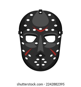 Black mask for hockey template. Protective equipment from hits and hitting puck for safety of player and scary decoration for vector halloween