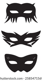 Black Mask Icon Collection Silhouettes on White Background