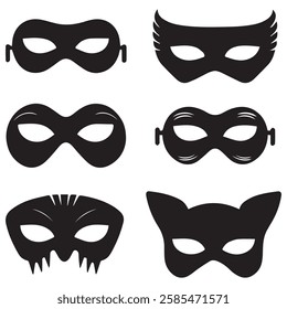 Black Mask Icon Collection Silhouettes on White Background