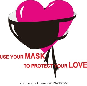 Black mask and pink love design with quotation slogan.