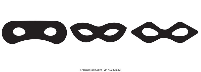 Black mask shapes collection isolated on white background.