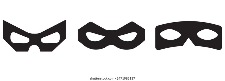 Black mask shapes collection isolated on white background.