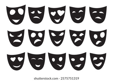 Black mask silhouette set, black mask vector icon