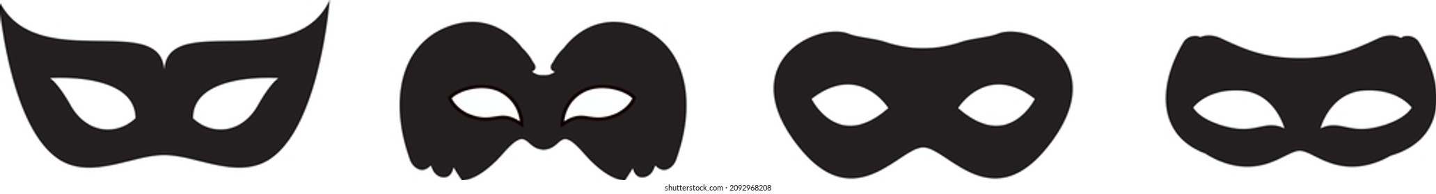 Black mask vector icon collection. Different masks silhouette isolated on white background
