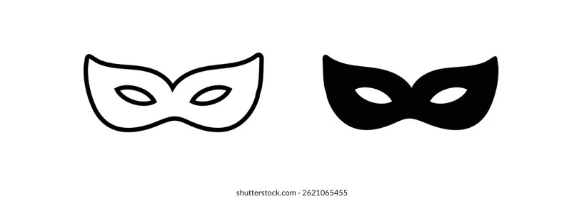 Black mask vector icon collection. eye mask silhouette hidden person face. Simple design incognito party masque shape template illustration.